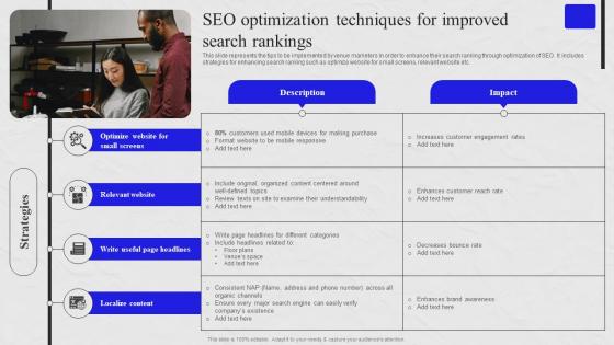 Venue Marketing Comprehensive Guide SEO Optimization Techniques For Improved Search Rankings MKT SS V