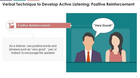 Verbal Technique Of Positive Reinforcement To Develop Active Listening Training Ppt