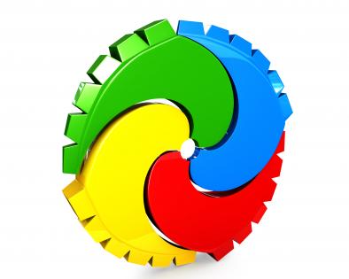 Vertical colored gear graphic for process control stock photo