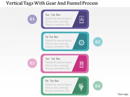Vertical tags with gear and funnel process flat powerpoint design