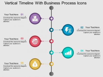 Vertical timeline with business process icons flat powerpoint design