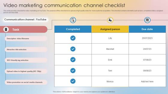 Video Marketing Communication Channel Checklist