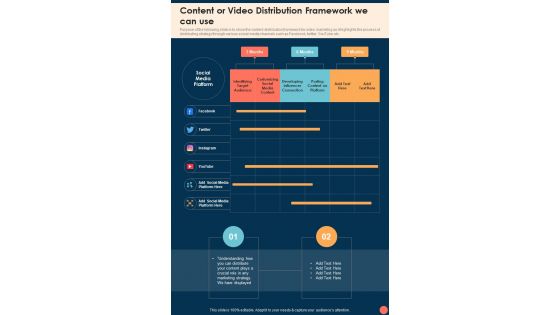 Video Marketing Playbook Content Or Video Distribution One Pager Sample Example Document