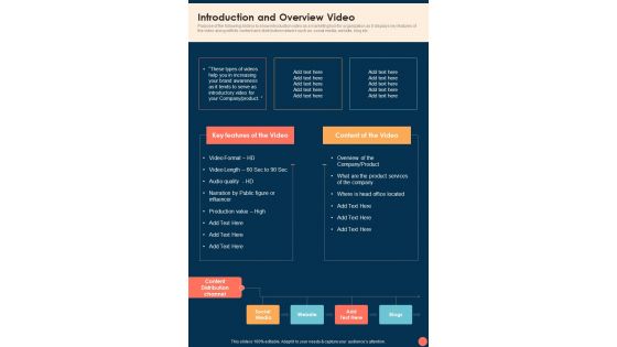 Video Marketing Playbook Introduction And Overview Video One Pager Sample Example Document