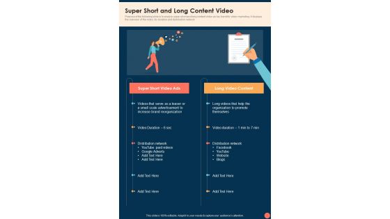 Video Marketing Playbook Super Short And Long Content One Pager Sample Example Document