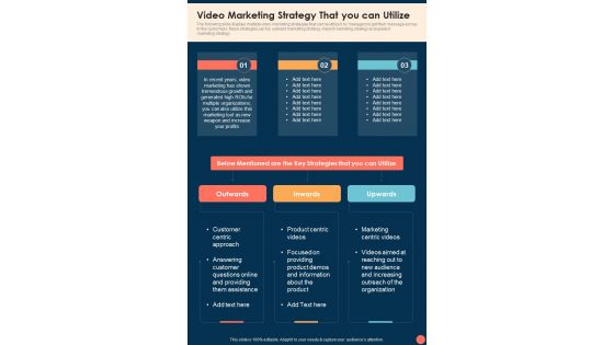 Video Marketing Strategy That You Can Utilize One Pager Sample Example Document