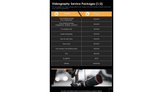 Videography Service Packages One Pager Sample Example Document