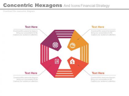 View concentric hexagons and icons financial strategy flat powerpoint design