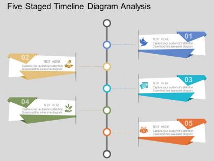 View five staged timeline diagram analysis flat powerpoint design