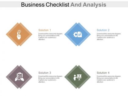 View four staged business checklist and analysis flat powerpoint design