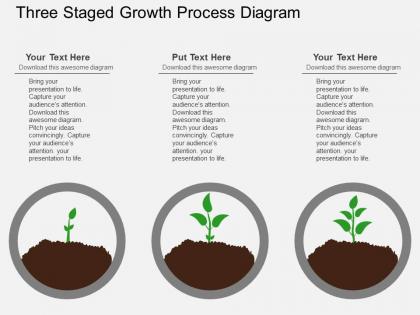 View three staged growth process diagram flat powerpoint design