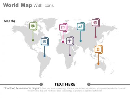 View world map with icons for global financial strategy flat powerpoint design