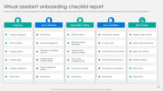 Virtual Assistant Onboarding Checklist Report
