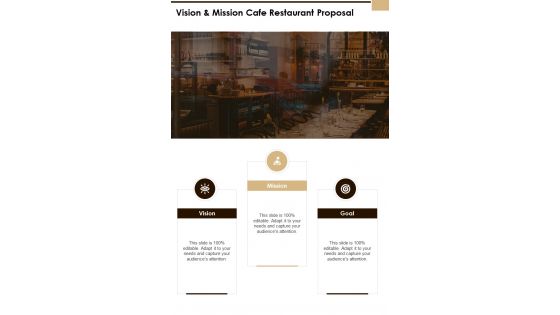 Vision And Mission Cafe Restaurant Proposal One Pager Sample Example Document