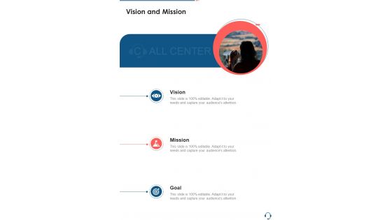 Vision And Mission Call Center Proposal One Pager Sample Example Document