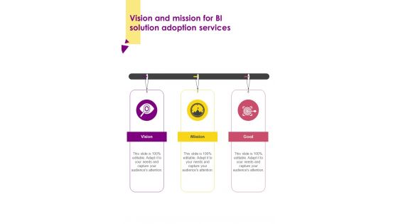 Vision And Mission For BI Solution Adoption One Pager Sample Example Document