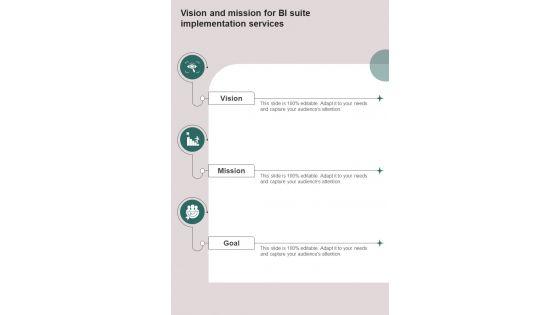 Vision And Mission For BI Suite Implementation One Pager Sample Example Document