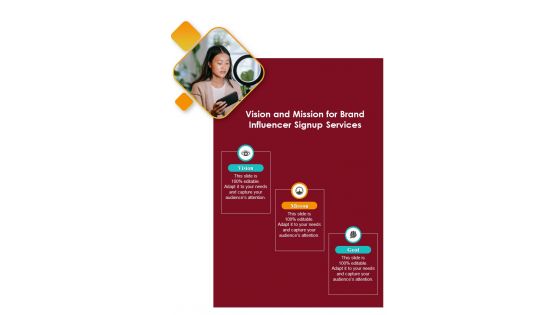 Vision And Mission For Brand Influencer Signup Services One Pager Sample Example Document