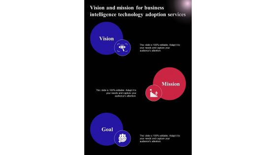Vision And Mission For Business Intelligence Technology Adoption One Pager Sample Example Document