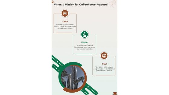 Vision And Mission For Coffeehouse Proposal One Pager Sample Example Document