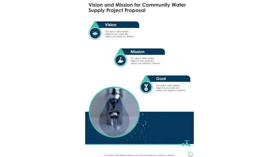 Vision And Mission For Community Water Supply Project Proposal One Pager Sample Example Document