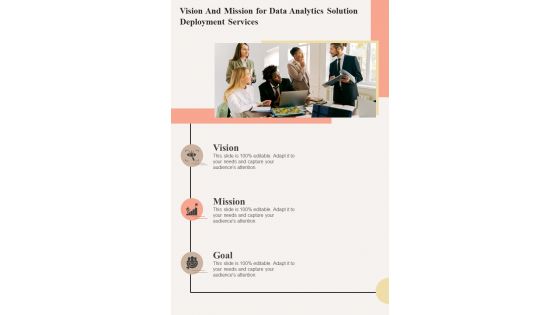 Vision And Mission For Data Analytics Solution Deployment One Pager Sample Example Document