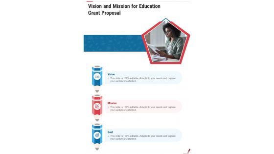 Vision And Mission For Education Grant Proposal One Pager Sample Example Document