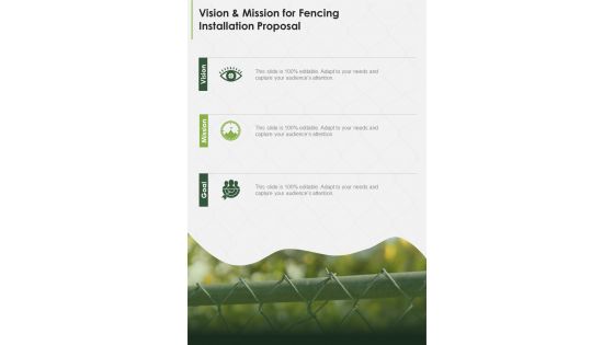 Vision AND Mission For Fencing Installation Proposal One Pager Sample Example Document