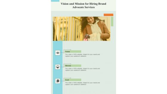 Vision And Mission For Hiring Brand Advocate Services One Pager Sample Example Document