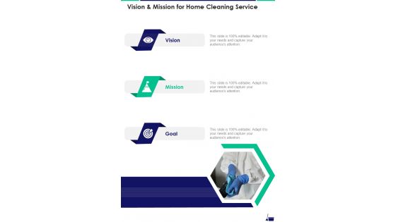Vision And Mission For Home Cleaning Service One Pager Sample Example Document