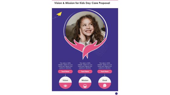 Vision And Mission For Kids Day Care Proposal One Pager Sample Example Document