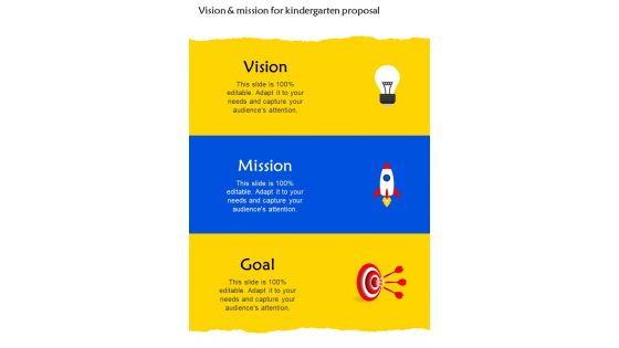 Vision And Mission For Kindergarten Proposal One Pager Sample Example Document