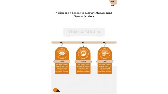 Vision And Mission For Library Management System Services One Pager Sample Example Document