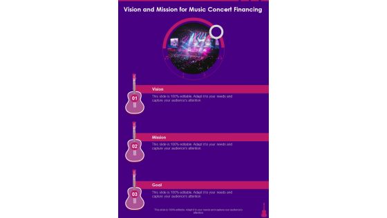 Vision And Mission For Music Concert Financing One Pager Sample Example Document