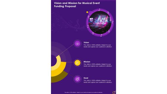 Vision And Mission For Musical Event Funding Proposal One Pager Sample Example Document