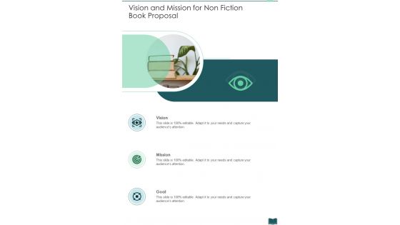 Vision And Mission For Non Fiction Book Proposal One Pager Sample Example Document