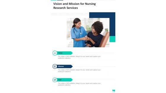 Vision And Mission For Nursing Research Services One Pager Sample Example Document