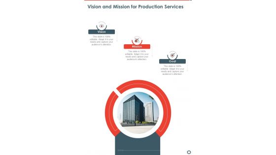 Vision And Mission For Production Services One Pager Sample Example Document