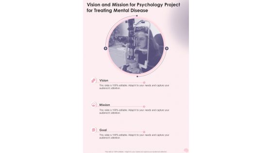 Vision And Mission For Psychology Project For Treating Mental Disease One Pager Sample Example Document