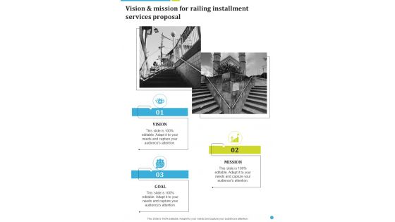Vision And Mission For Railing Installment Services Proposal One Pager Sample Example Document