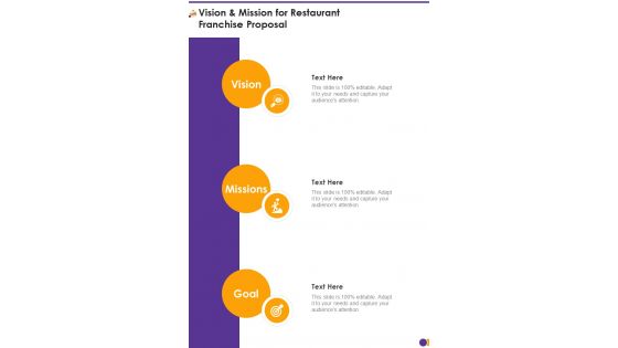 Vision And Mission For Restaurant Franchise Proposal One Pager Sample Example Document