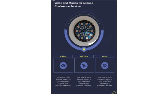 Vision And Mission For Science Conference Services One Pager Sample Example Document