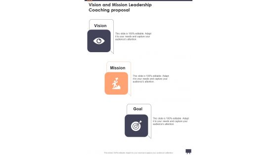 Vision And Mission Leadership Coaching Proposal One Pager Sample Example Document