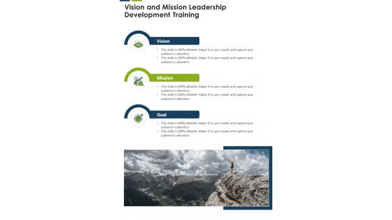 Vision And Mission Leadership Development Training One Pager Sample Example Document