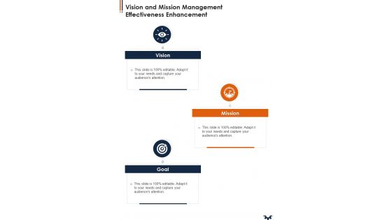 Vision And Mission Management Effectiveness Enhancement One Pager Sample Example Document