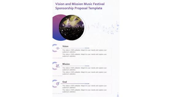 Vision And Mission Music Festival Sponsorship Proposal Template One Pager Sample Example Document