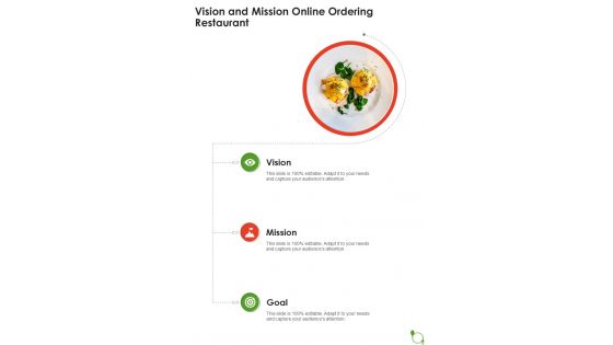 Vision And Mission Online Ordering Restaurant One Pager Sample Example Document