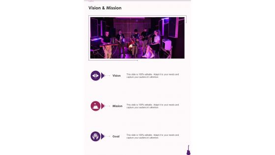Vision And Mission Professional Music Artist Proposal One Pager Sample Example Document
