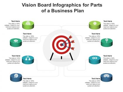 Vision board for parts of a business plan infographic template