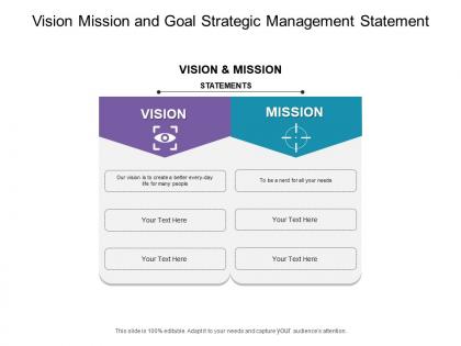 Vision mission and values strategic management in hexagon graphics